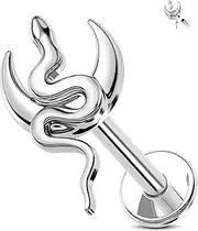 [Jewseen] Heart Cartilage Earring Snake Flat Back Earring Internal Thread Lip Stud 16G Labret Stud Tragus Earring Piercing Jewellery, 16G 8MM, Stainless Steel