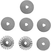 NUOBESTY Rotary Wavy Round Cutter Blades 7-Piece Set 4 Straight 1 Dashed 2 Wavy Fabric Leather Paper Cutting Includes Storage Case