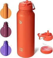 BOTTLEBOTTLE 40 oz Sports Drink Bottle, Thermos Stainless Steel Insulated Water Bottle with Straw and Pills Holder (Orangered)