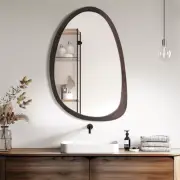 Modern Irregular Wall Mirror Farmhouse Wood Frame Accent Mirror Living Room Deco