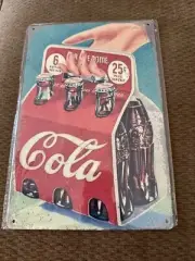 Glass Bottles Of Coca Cola 8”x12” Vintage Tin