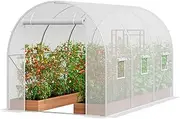 [VEVOR] Walk-in Tunnel Greenhouse, 9.6x6.4x6.2 ft Hoop House Greenhouse Tunnel, Plant Hot House with Galvanized Steel Frame, White PE Cover, Roll-up Zipper Door and 6 Windows for Outdoor