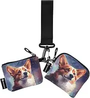 [XYMZR] Galaxy Corgi Portrait Mini Zip Around Wristlet keychain Wallet for Women Personalized Pattern Detachable Dual Pouch Wristlet Portable Wallet Phone Coin Purse, Multi-colored, One Size