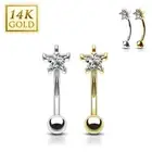 14K Solid GOLD Star Gem Curved Bar Eyebrow Ring Ear Rook Snug Helix Daith Stud