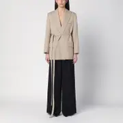 [Victoria Beckham] Beige wool jacket with belt 12 UK Brown