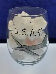 "USAF / Above All" handpainted on Stemless Wine Glass - NEW