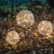 Solar Garden Lights 2Pcs 10/12/15CM Solar Lights Outdoor LED Crackle Ground Night Light