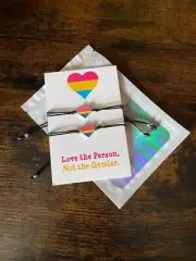 Love The Person Not The Gender Two Metal Heart Leather Look Cord Bracelets Pride