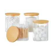 4 Pack Glass Qtip Holder Dispenser Glass Apothecary Jars with Lids Cotton Bal...