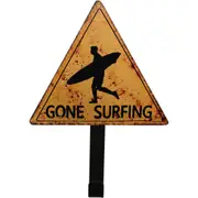 Gone Surfing Sign and Hook Rustic Metal
