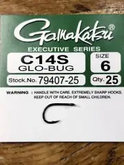 GAMAKATSU C14S GLO-BUG HOOK. YOU PICK SIZE. FLY TYING SALMON, STEELHEAD. BLACK