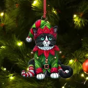 Tuxedo Cat On Elf Costume Christmas Ornament Cat Ornament Cat Lover Gift Elf