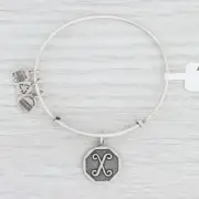 New Alex and Ani Initial X Bangle Charm Bracelet Rafaelian Silver Expandable