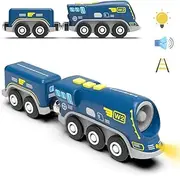 TOPLIVING Wooden Train Track Accessories Battery Operated Locomotive Train with Magnetic Connection, Compatible with Thomas, Brio, Chuggington