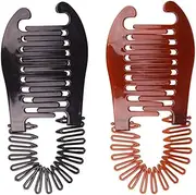 2pcs Plastic Flexible Interlocking Banana Clip Clincher Elongated Ponytail Holder Two Sides Hair Comb Hair Accessories (Style1, One size)