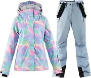 [MOUS ONE] Women's Waterproof Ski Jacket Colorful Snowboard Jacket and Bib Pant Suit