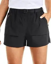 [CRZ YOGA] Women's Lightweight Hiking Shorts with Pockets Breathable Stretch Quick Dry Shorts with Belt - 3 Inches