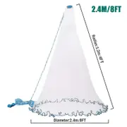 OZNALA 8ft Fishing Cast Net Quick Throw Mesh Nylon Drawstring Chain Bottom Spread