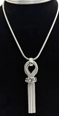 Talbots Chain Tassel Pendant Necklace Silver Toned Metal Accent Glam