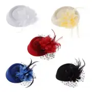 Fascinator Hats for Women Pillbox with Flower Beaded Veil Hair Clip