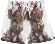 [RPLIFE] Kids Swimming Shorts, Anti Chafe Swim Trunks Boys 2 T, Cute Highland Cow Calf