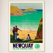 Galrie Newquay on the Cornish Coast Vintage Travel Poster Charm Décor, Wood Frame, A1 60 x 84cm (23 x 33inch)