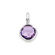 Sterling Silver Rhodium Plated Diamond Amethyst Square Pendant