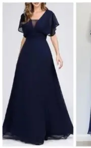 NWT Ever Pretty Chiffon Ruffle Short sleeve Navy Maxi Dress Sz 14