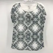 Prana Harlene Top Womens Small Black White NEW Cap Sleeve Aztec Geometric Print