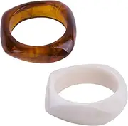 [Caiyao] 2Pcs Chunky Acrylic Transparent Candy Color Geometric Round Square Cuff Bangle Bracelet Set for Women Resin Acetate Tortoiseshell Wristband Bracelet Statement Jewelry Birthday Gif
