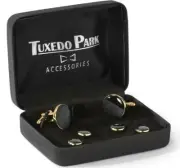 NEW Cuff Links Studs Gold Black Basic Boxed Round Tuxedo Shirt Formal TUXXMAN