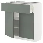 METOD / MAXIMERA base cabinet with drawer/2 doors, white/Nickebo matt grey-green, 80x37x80 cm