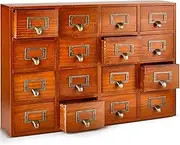 Qinyoung 16 Drawers Apothecary Cabinet Library Card Catalog Cabinet Tabletop Vintage Apothecary Chests Cabinets Rustic Herb Storage Box with Drawers Wooden Desk Drawer Organizer Medicine Furniture