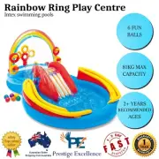 Intex Inflatable Kid Rainbow Ring Pool Slide Water Play Center Ball Pit Fun Play
