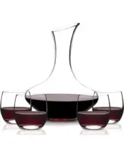 ETERNAL LIVING WINE DECANTER SET-CARAFE AERATOR WITH 4 STEMLESS WINE GLASSES