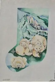 Joy Juarez Hand Painted Needlepoint Canvas Stocking Polar Bears In Ice Cave 20”
