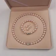 10MM pink shell pearl knot necklace bracelet earring set Wholesale Dragon Gold