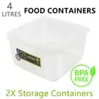 2x Clear 4L BPA Free Food Storage Containers Plastic Lunch Box Meal Stackable
