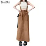ZANZEA 女式韓版休閒側袋及踝純色超短裙