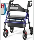 HOMLAND Foldable Rollator Walkers with Seat for Seniors, 8'' Big Wheels, 350lb