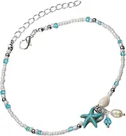 VALICLUD Djustable Shell Anklet Beach Accessory for Women Sea Star Anklet Beach Beaded Shell Anklet