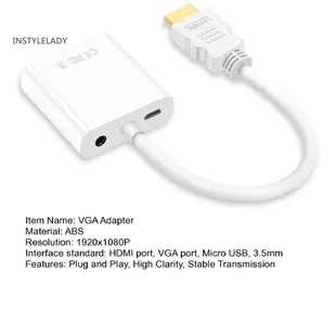 Instylelady VGA 適配器 35mm 音頻插孔 Micro USB 鍍金插頭 1080P HDMI 兼容轉