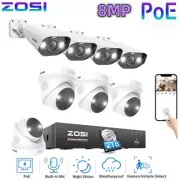 ZOSI 4K 8CH NVR 8MP IP POE Security Camera System AI Alerts Audio 2TB HDD IP66