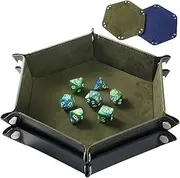 Grajar 2 Pcs Portable Folding Dice Rolling Tray Set for RPG DND Table Games - PU Leather and Velvet Holder Storage Box - RoyalBlue and Green…