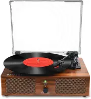Vinyl Record Player Wireless Turntable with Built-In Speakers, USB Belt-Driven