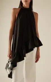 [Del Core] Asymmetric Ruffled Silk Sleeveless Top