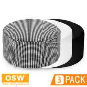 3 x Black, White, Check/Checkered Elasticated Flat Top Chef Hats CH238