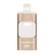 Photo Stick For iPhone, MFi Certified Flash Drive, External Memory Storage With High Speed Transfers And Wide Compatibility, Gold, 3 IN 1 Design, For