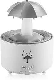 Rain Umbrella Humidifier & Aroma Diffuser with Soothing Rain Sounds, Water Drip Effect, 7 Colors Mood Light, Timer and Auto-Off, Ideal for Relaxation, Sleep, Home, Bedroom, Desk(white)