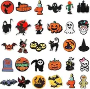 [mortd] Halloween Shoe Decor Charms, 30PCS Pumpkin Witch Ghost Bat Charms for Shoe Wristband Decor, PVC Charm Accessories for Halloween Party Favor Birthday Gifts, 1.5-2in, Plastic